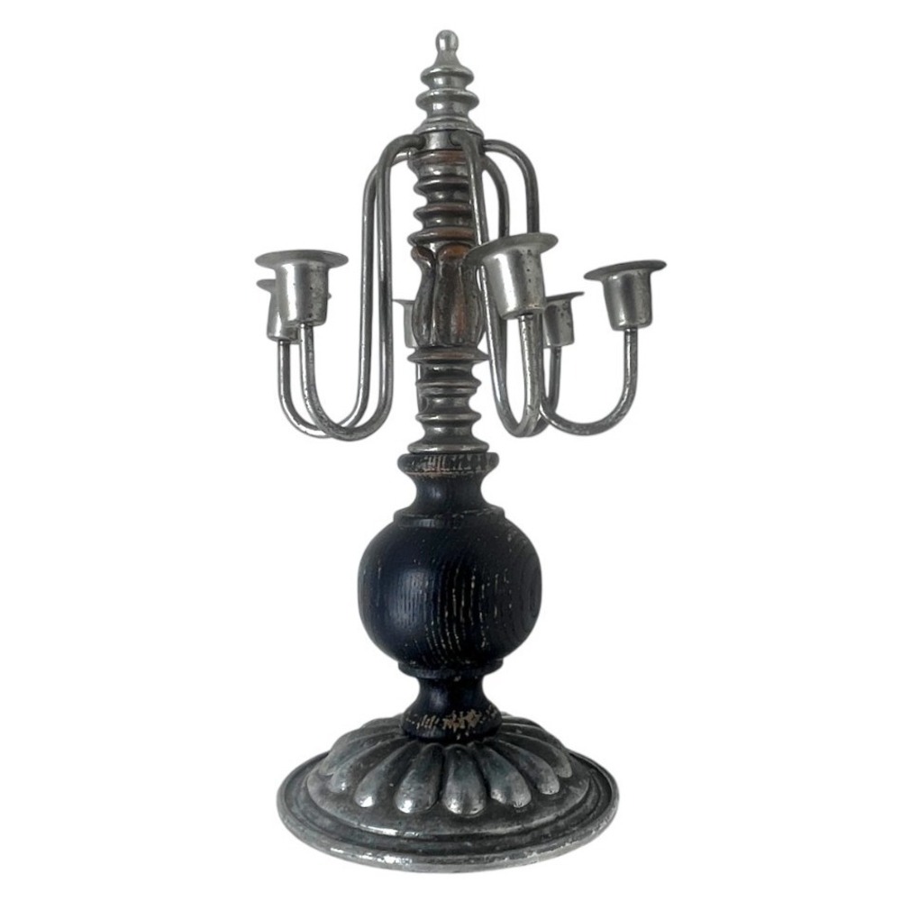 Dilly 70s Pewter Mini‎ Candle 6 Silver Tone Wood Shabby Farmhouse Boho Center